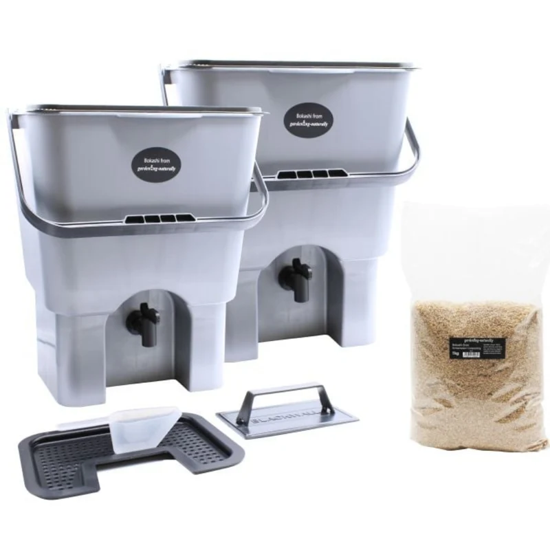 Bokashi Compost Bin Set 2 Natural Composters with Bran Included