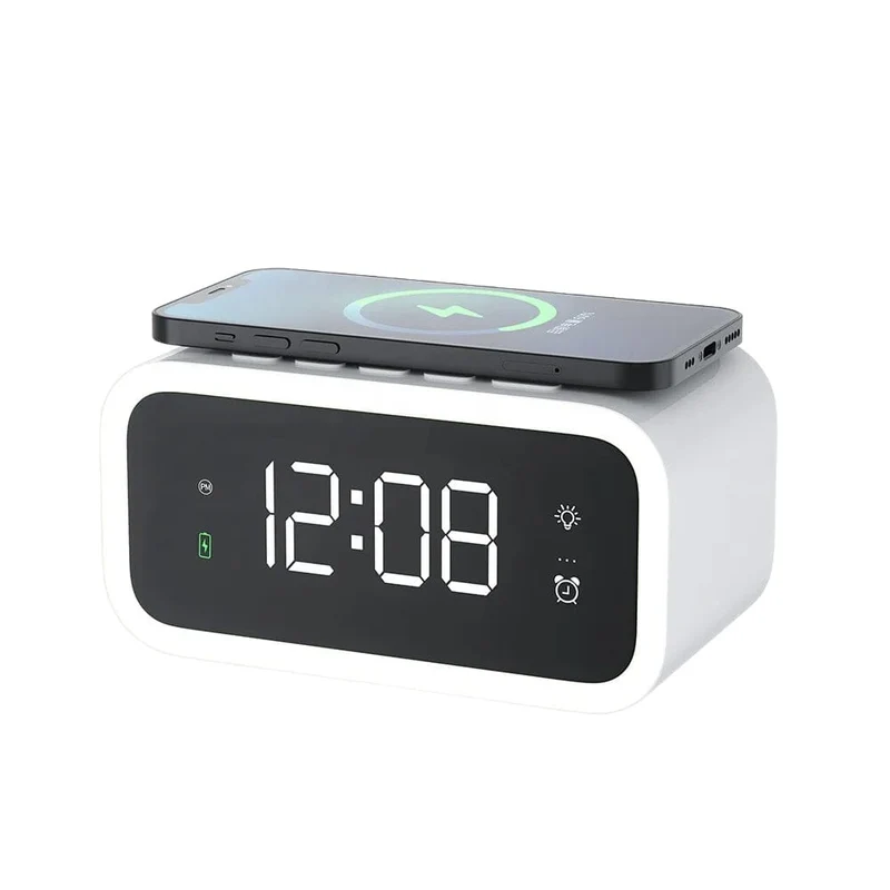 Digital väckarklocka med QI-laddare