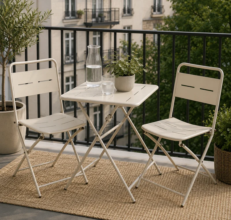 Bistroset för balkong & uteplats – Ljusbeige