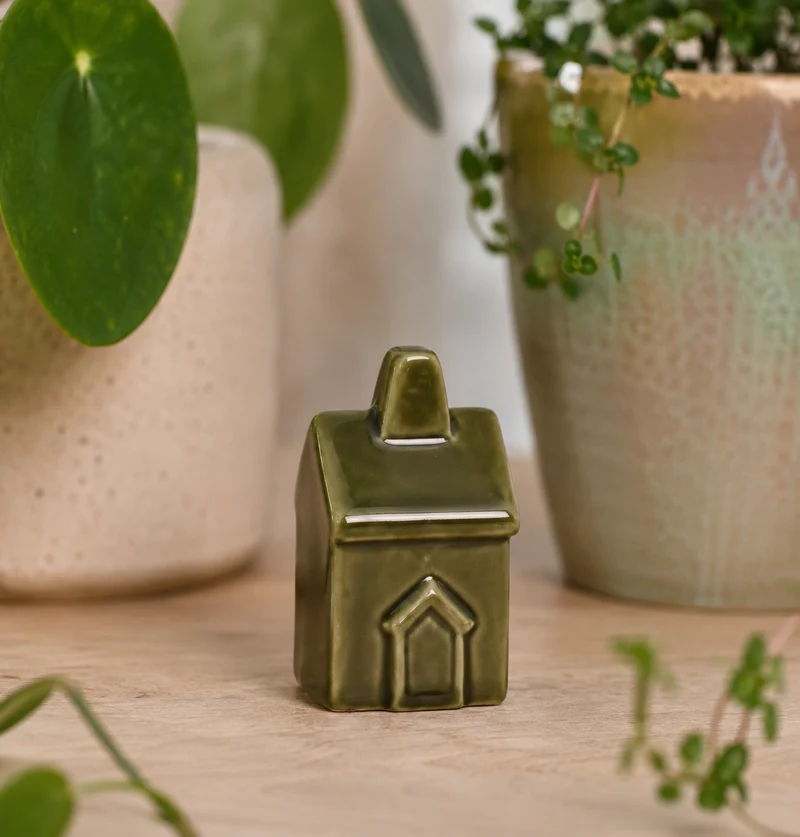 Minihus keramik grön 5cm