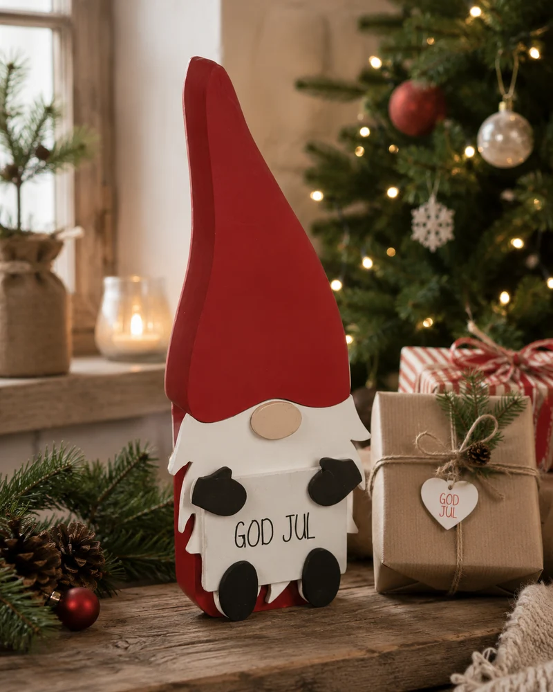 Tomte 'God Jul' i Trä 25cm