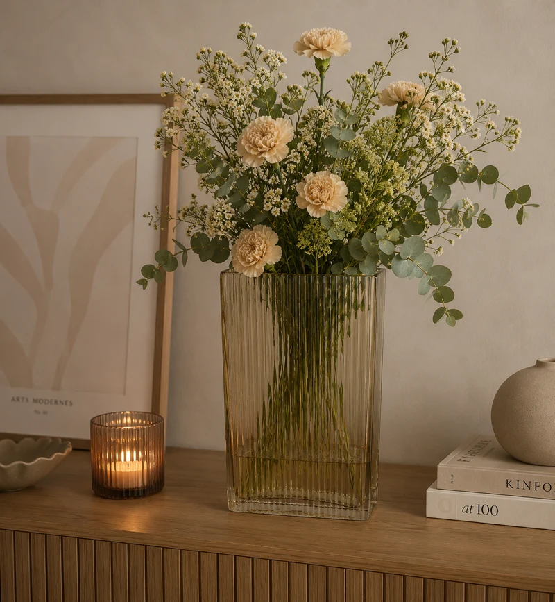 Glasvas 'Cube Tall Yellow' - Klar