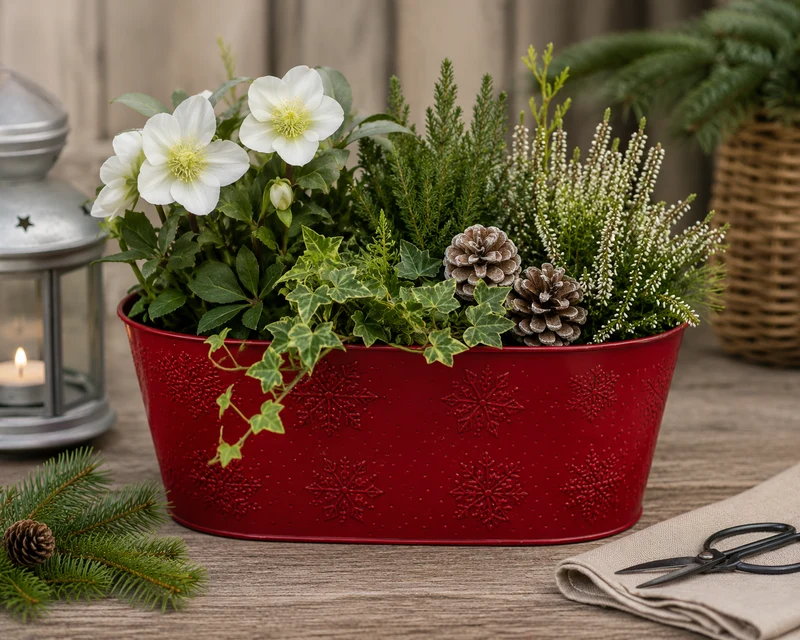 Kruka i metall 'Snowflake' Röd 24,5cm