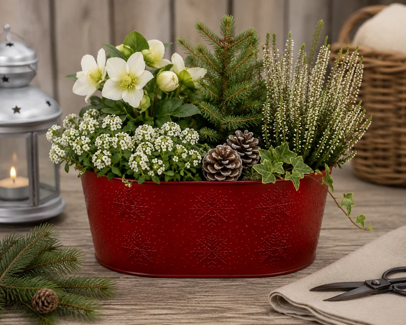 Kruka i metall 'Snowflake' Röd D18cm