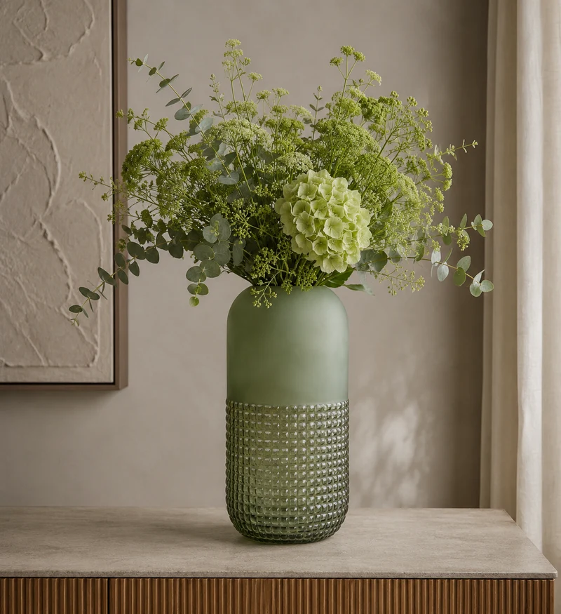 Glasvas 'Tall Green Leaf' H32cm