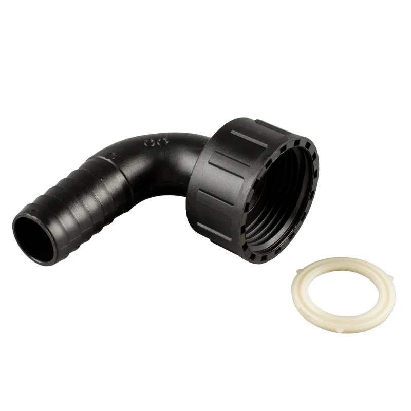 Bucchi 0400121 – 90° slangnippel hona med unionmutter (PP svart, EPDM)