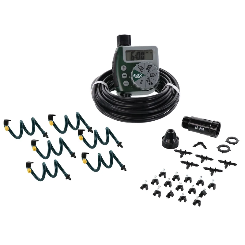 Hanging Basket Drip Irrigation Watering Kit with 1-Outlet Digital Hose Faucet Timer 56318