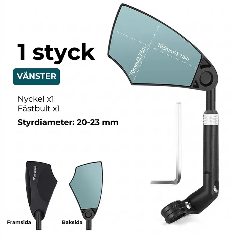 360° Justerbar Backspegel för Cykelstyre – Vidvinkelspegel för Säker Cykling