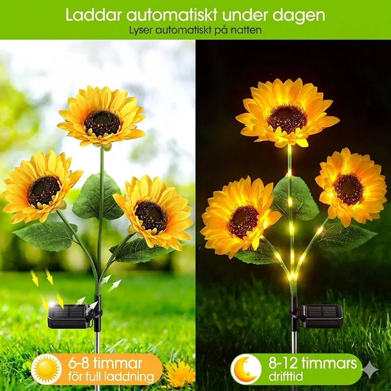 Solcellsdriven Solroslampa – Automatisk Belysning & IP65 Vattentät (14h Ljus)