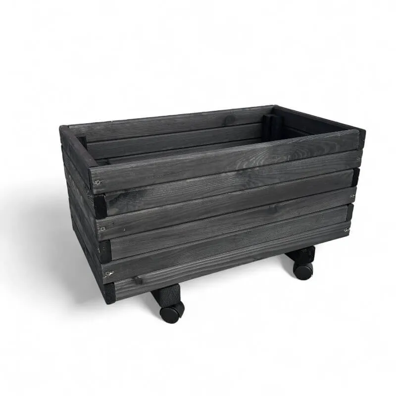 Planteringslåda på hjul 60 x 34 x 32 cm - Svart trä