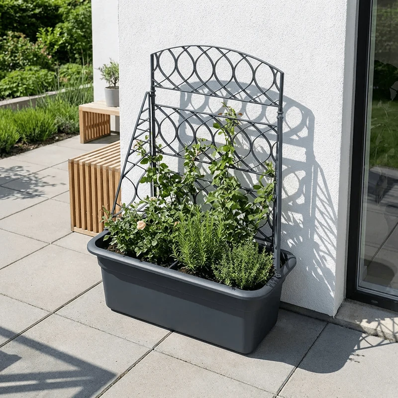 Planteringslåda med spaljé i plast 58 x 29 x 78 cm