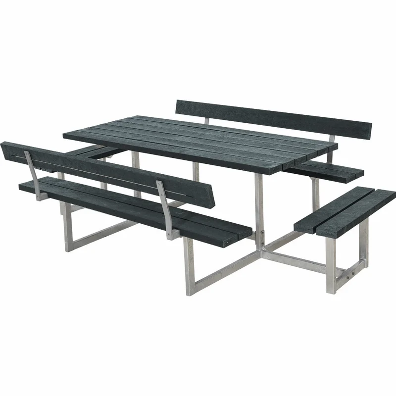 Basic bord-/bænkesæt med 2 ryglæn og 2 påbygninger - 260 cm - ReTex - Grå