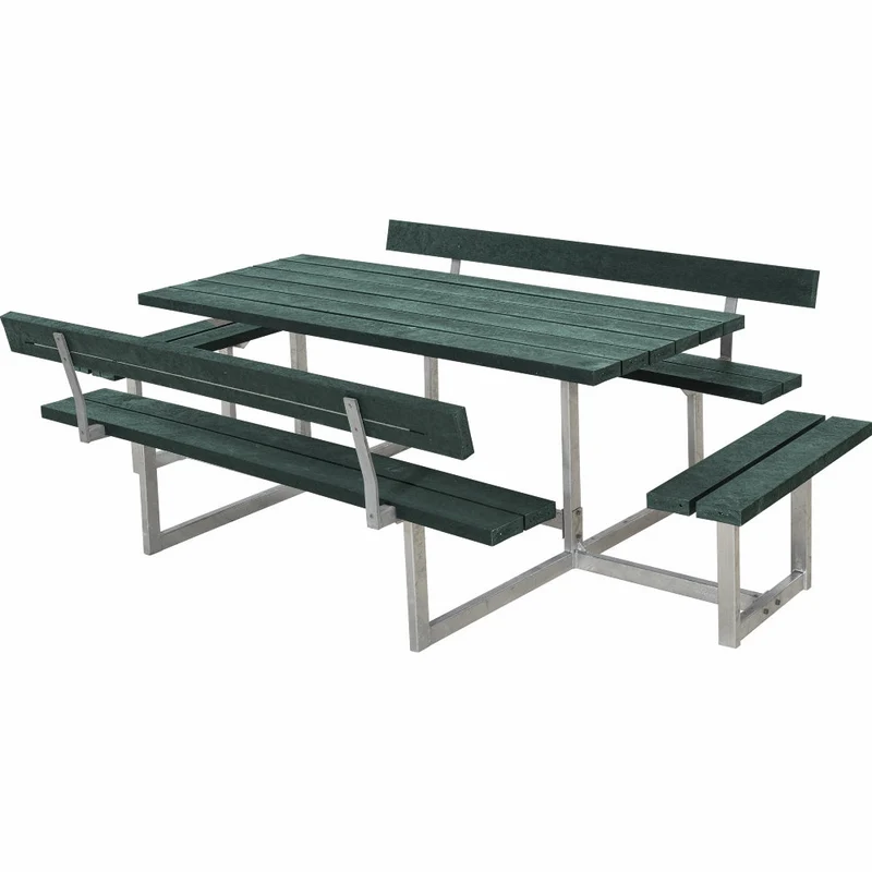 Basic bord-/bænkesæt med 2 ryglæn og 2 påbygninger - 260 cm - ReTex - Grøn