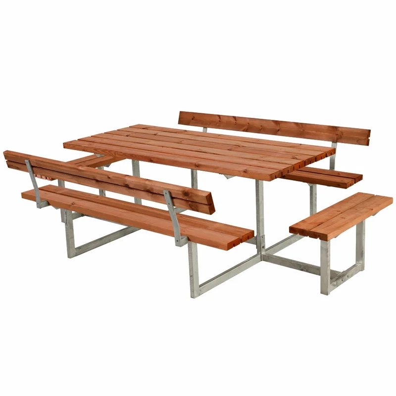 Basic bord-/bænkesæt med 2 ryglæn og 2 påbygninger - 260 cm - Grundmalet teak
