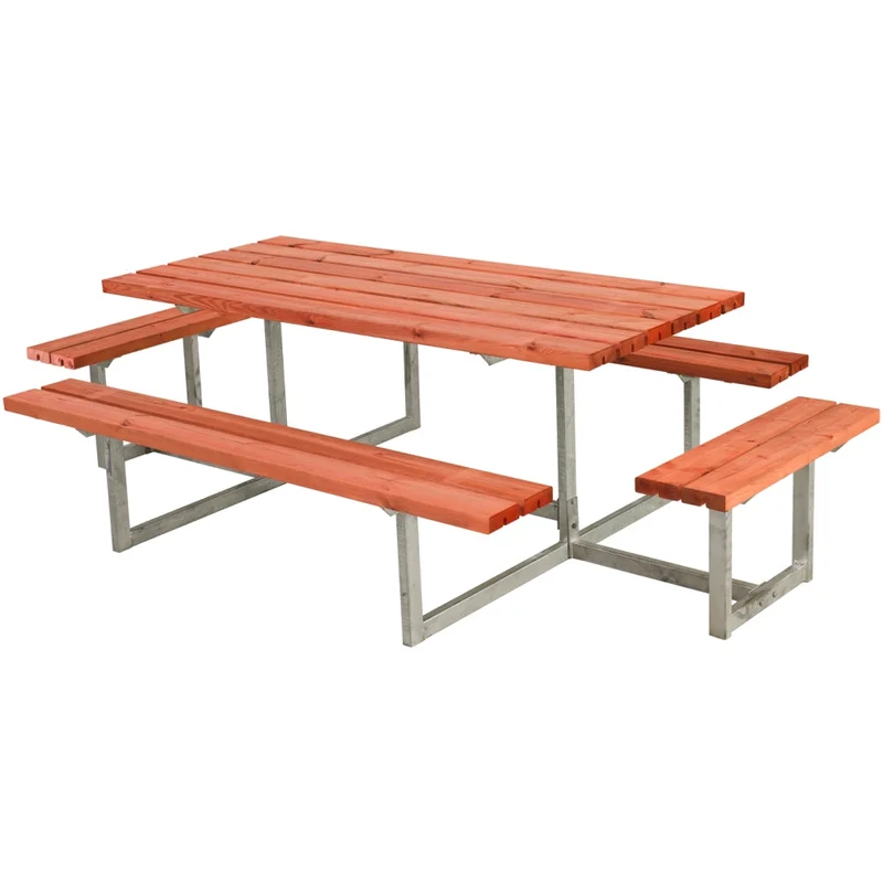 Basic bord-/bænkesæt med 2 påbygninger - 260 cm - Grundmalet teak