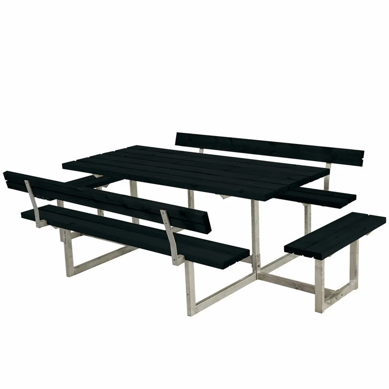 Basic bord-/bænkesæt med 2 ryglæn og 2 påbygninger - 260 cm - sort