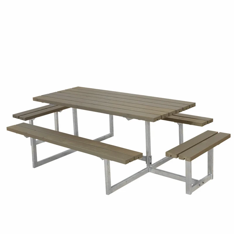 Basic bord-/bænkesæt med 2 påbygninger - 260 cm - gråbrun