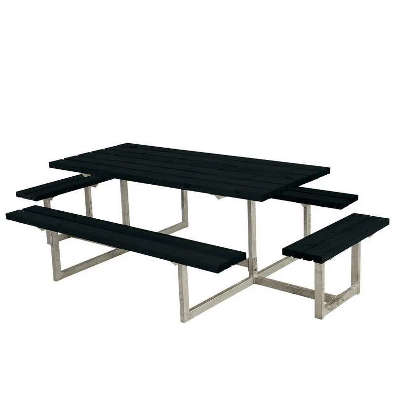 Basic bord-/bænkesæt med 2 påbygninger - 260 cm - sort