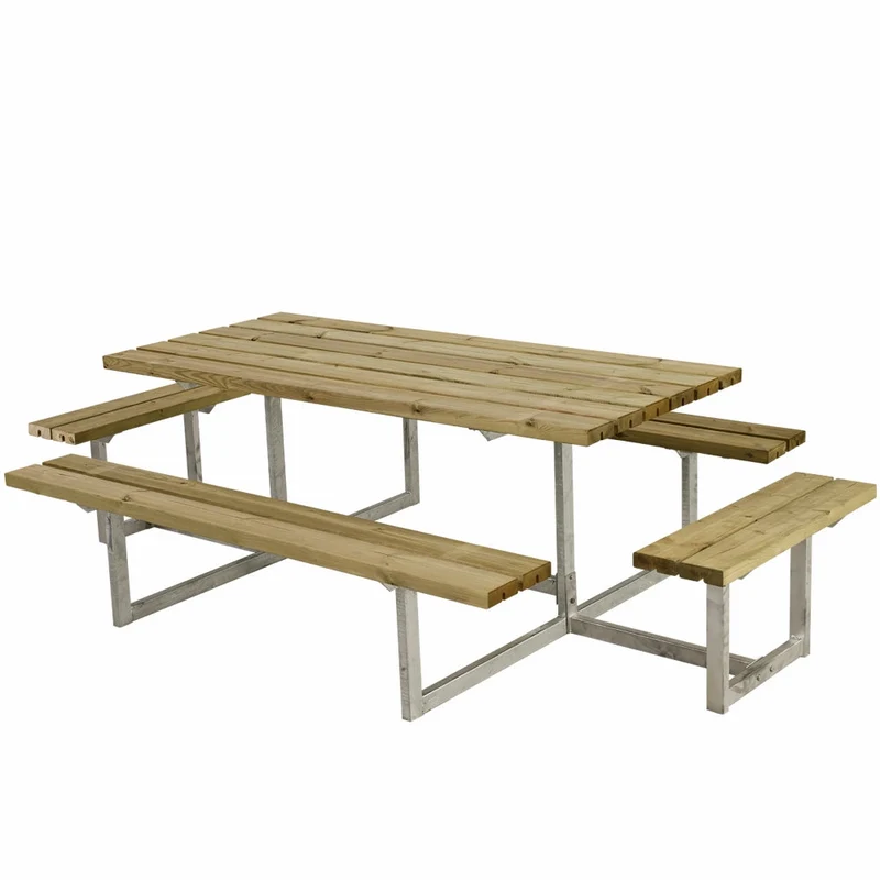 Basic bord-/bænkesæt med 2 påbygninger - 260 cm - trykimprægneret