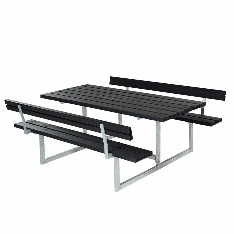 Basic bord-/bænkesæt med 2 ryglæn - 177 cm - sort
