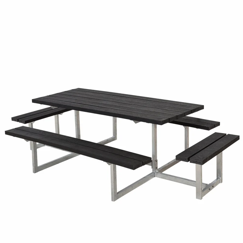 Basic bord-/bænkesæt med 2 påbygninger - 260 cm - RePlast - sort