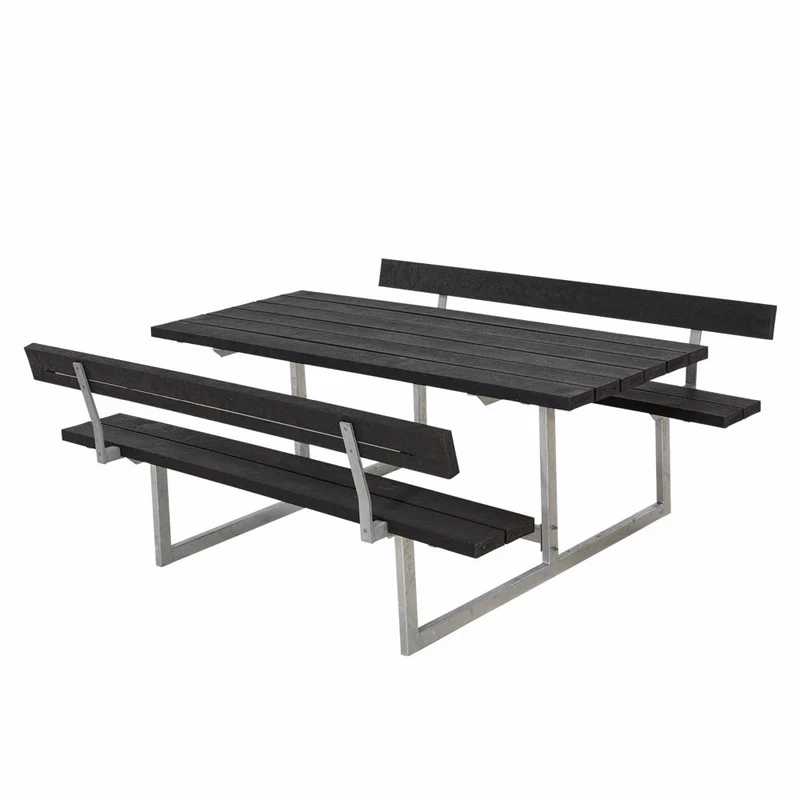 Basic bord-/bænkesæt med 2 ryglæn - 177 cm - RePlast - sort