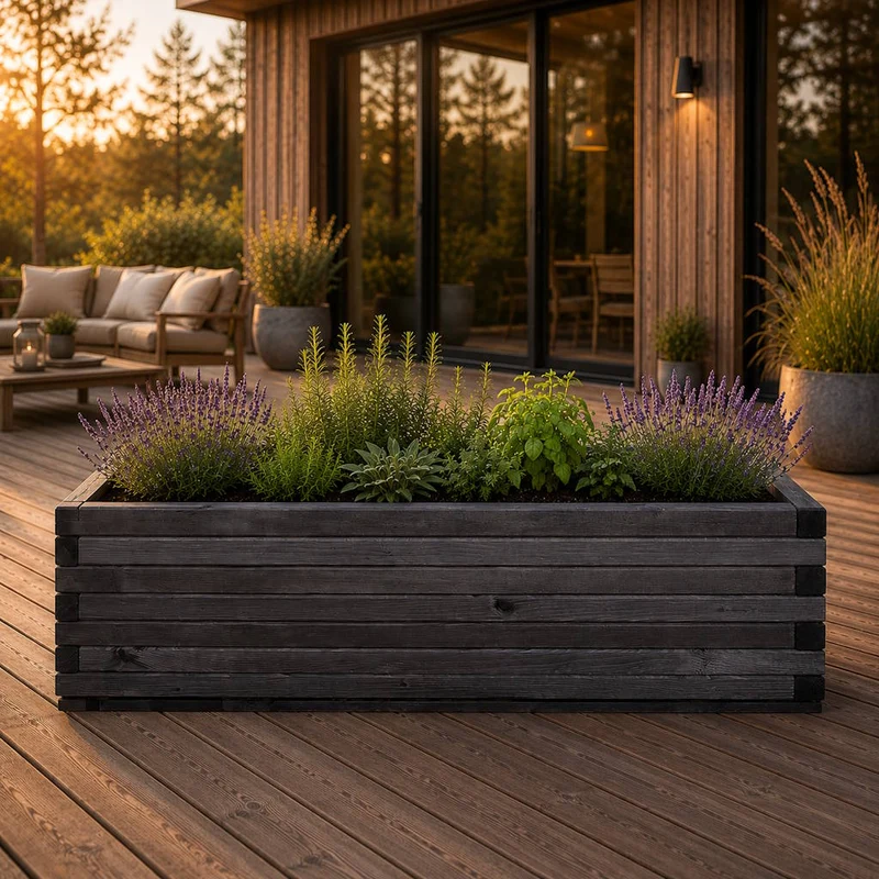 Massiv odlingslåda, svart, 120 x 40 x 33 cm
